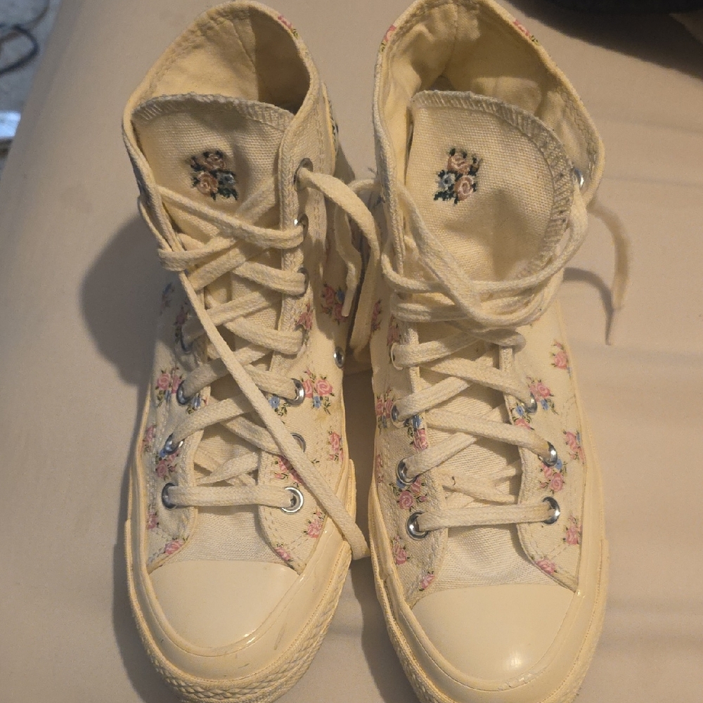 Converse All-Star Cream, Yellow And Floral Canvas High-Tops (Men's 6/Women's 8)